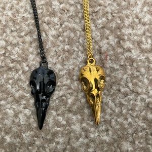 Double Skull Doctor Mask Necklaces Gold and Black Tone